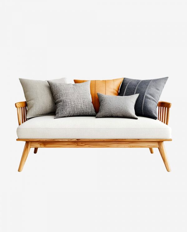Cozy Wooden Sofa with Decorative Cushions