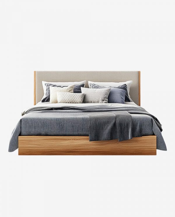 Stylish Wooden Bed with Cushions